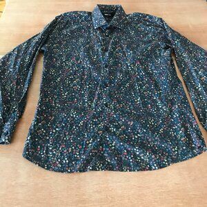 Jared Lang Shirt Men XL Blue Floral Button Up Collared Long Sleeve Preppy